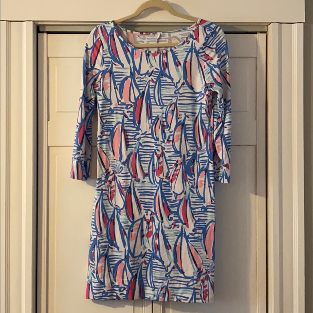Women's Pink & Blue Sailboat Print Shift Dress